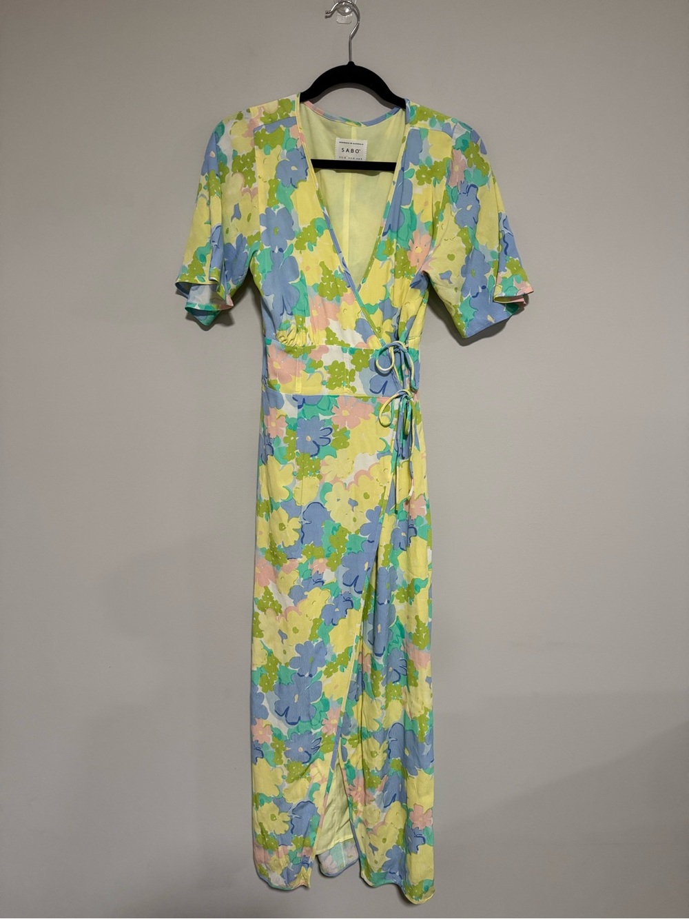 SABO Floral Wrap Maxi Dress Pastel Multicolor Size 4 Garden Party Resort Guest